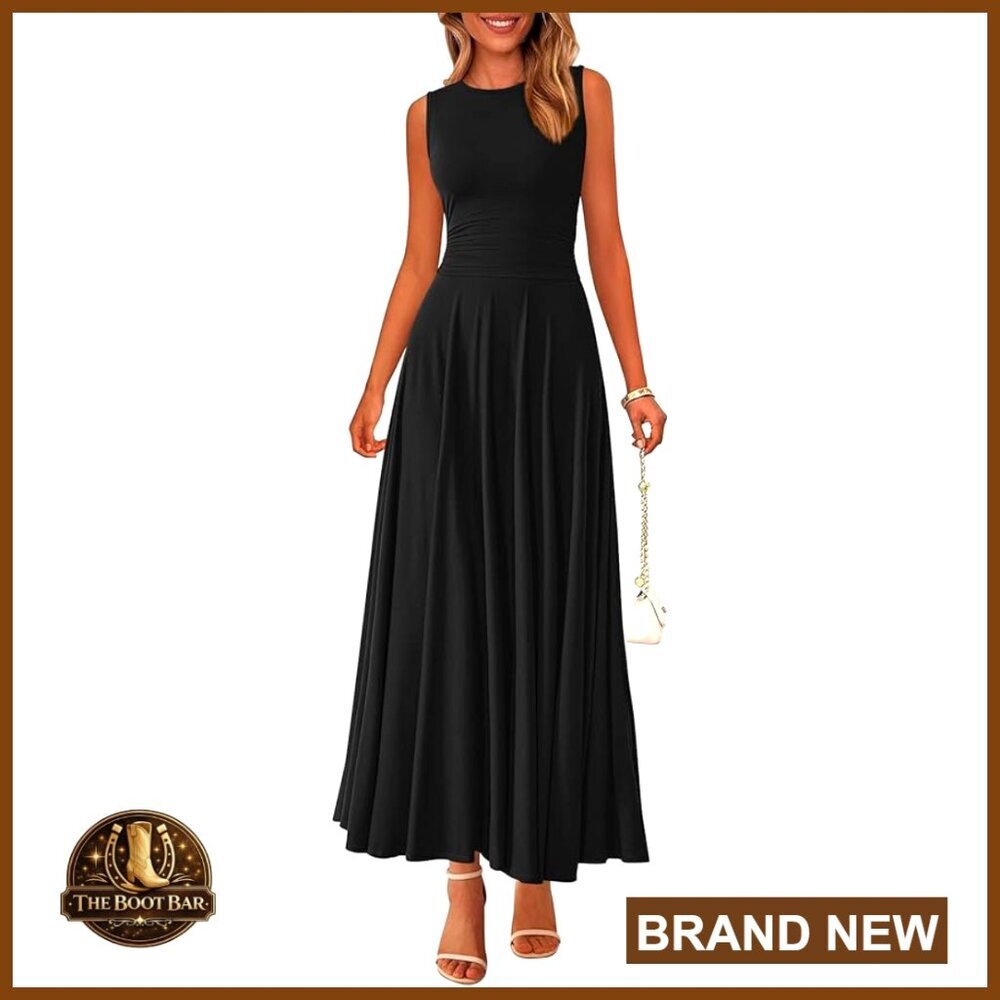 Sleeveless Maxi Dress Stretch Tank A-Line High Waist Flowy Long